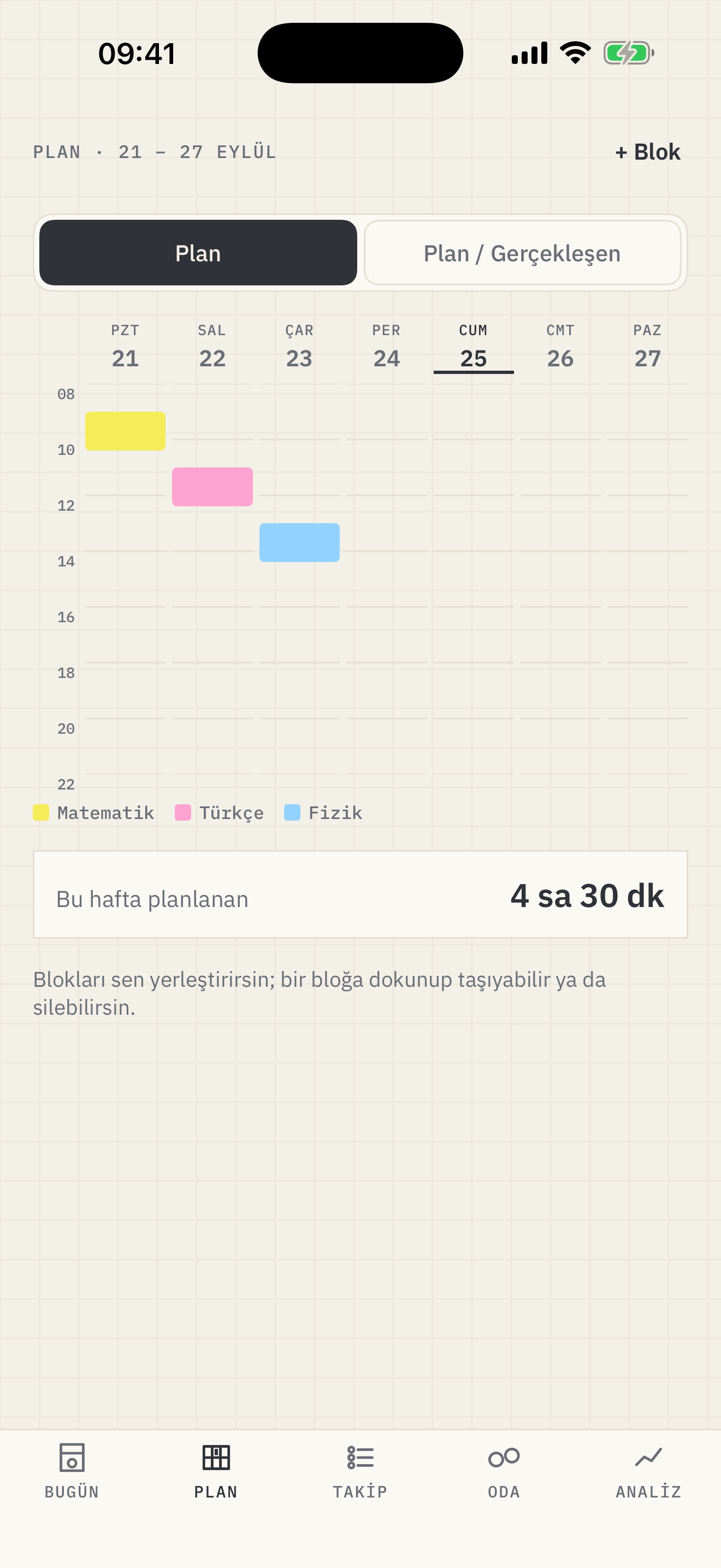 Etudo-Wochenplan mit Fachblöcken